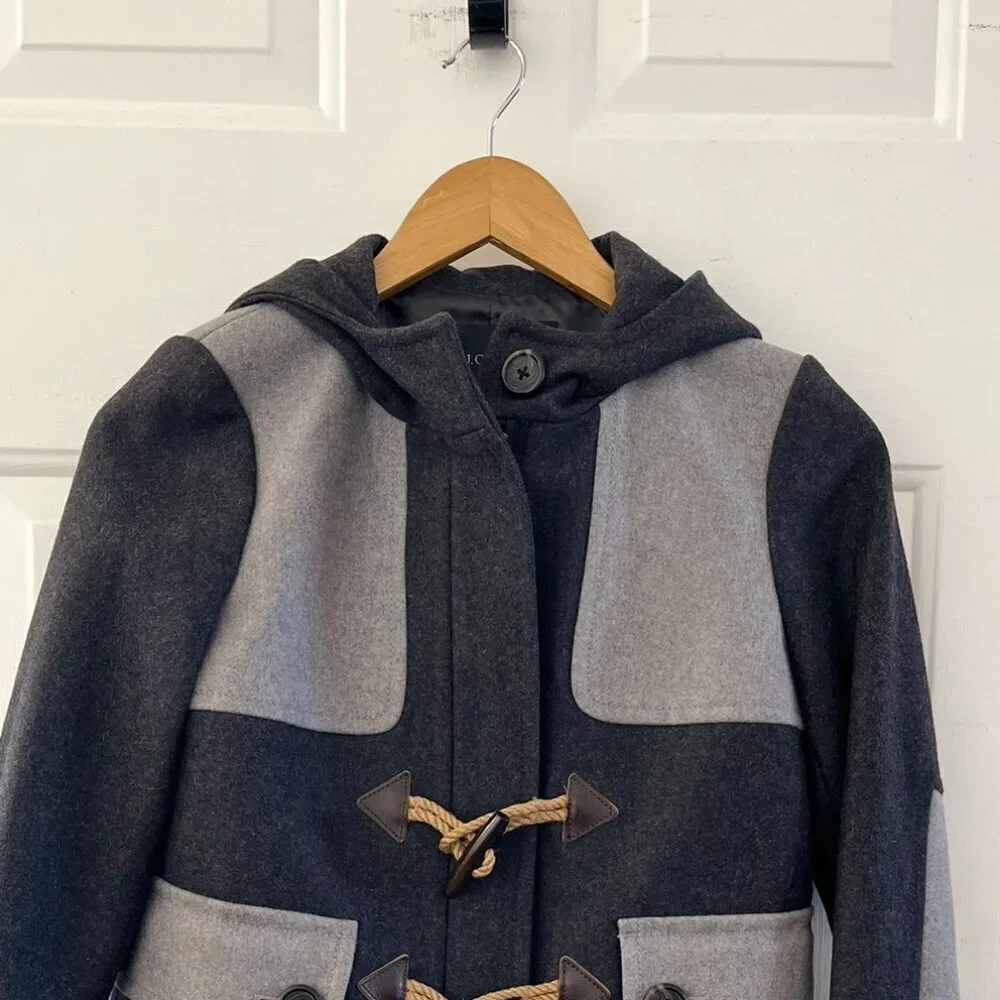 J.Crew Woman's Black/Grey Wool Outdoor Duffle Toggle Short Coat Sz 0 - Picture 3 of 11